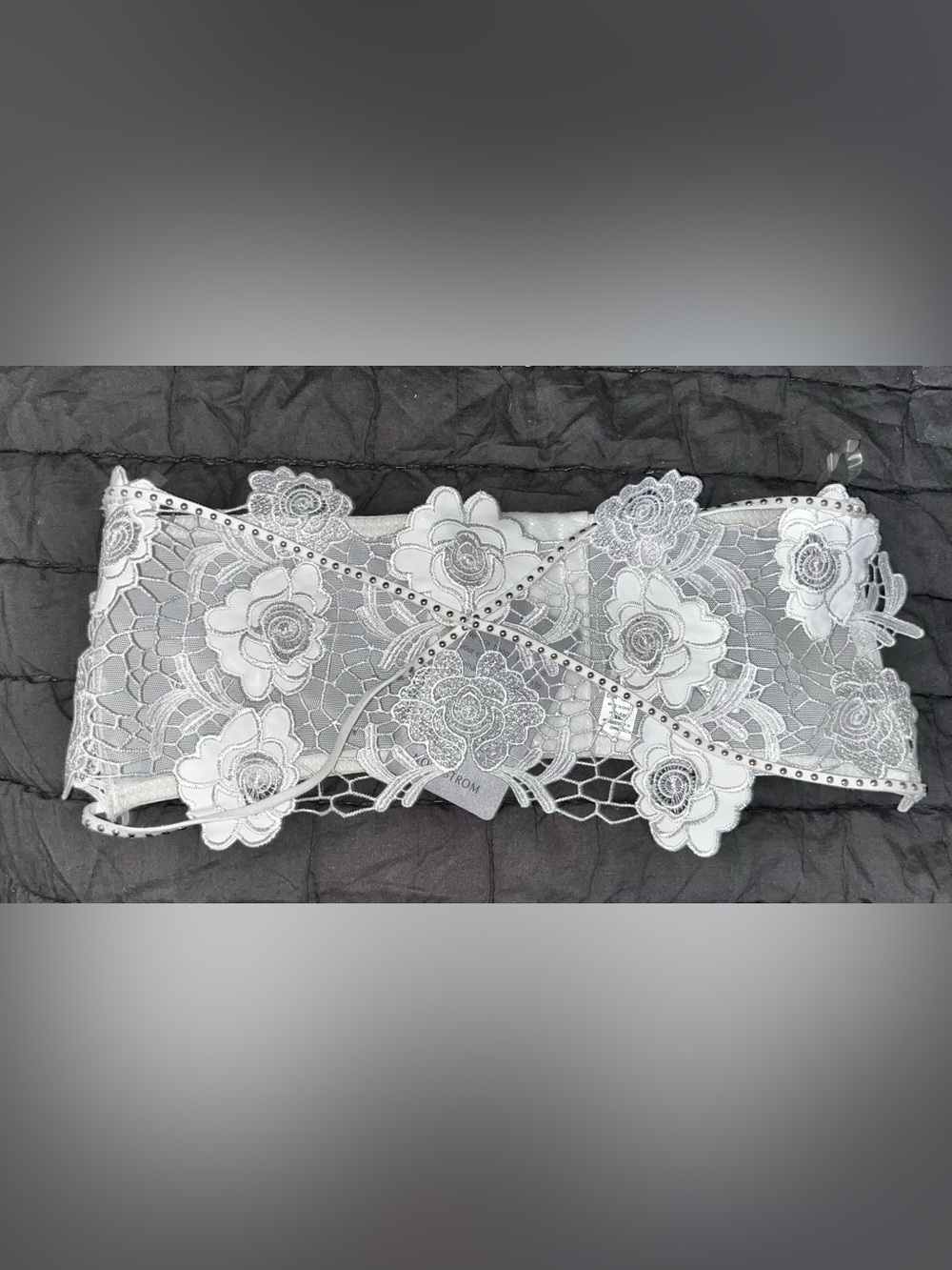 Lace Floral Longline Bralette in Light Gray